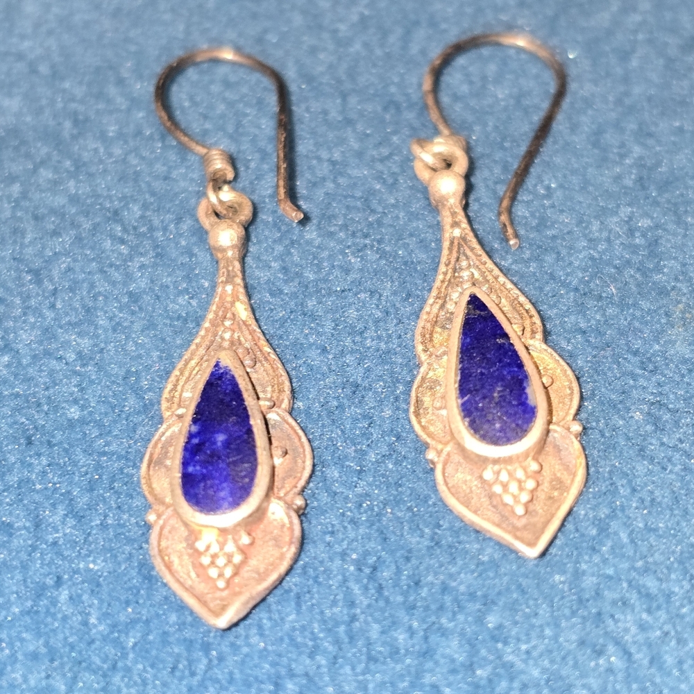 Silver Dangle Earrings w/ Inlaid Lapis